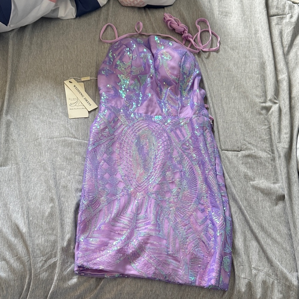 Purple Sequin Homecoming Dress